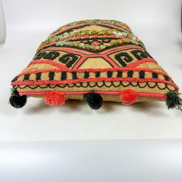 Justina Blakeney X Loloi Peyote Rectangular Jute Throw Pillow Pom Poms Geometric - Picture 3 of 7